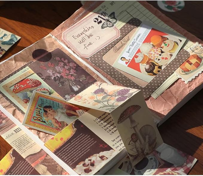 348 Pcs Scrapbooking Supplies Kit, Vintage Aesthetic Scrapbook Kit for Bullet Junk Journal, Stationery, A6 Grid Notebook, DIY Journaling Supplies, Birthday Craft Gift for Teen Girl Kid Women