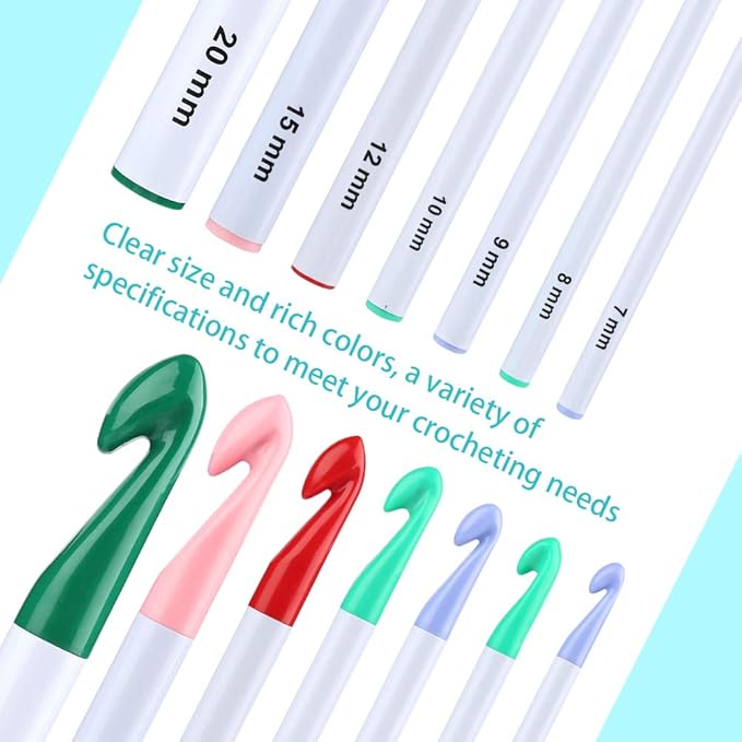 7 Sizes Crochet Hooks Set (7mm-20mm) with 9 Pcs Large-Eye Blunt Needles, Huge Plastic Crochet Hook Crochet, Adjustable Knitting Loop, Extra Large Crochet Hook for Yarn Weaving Craft Tools