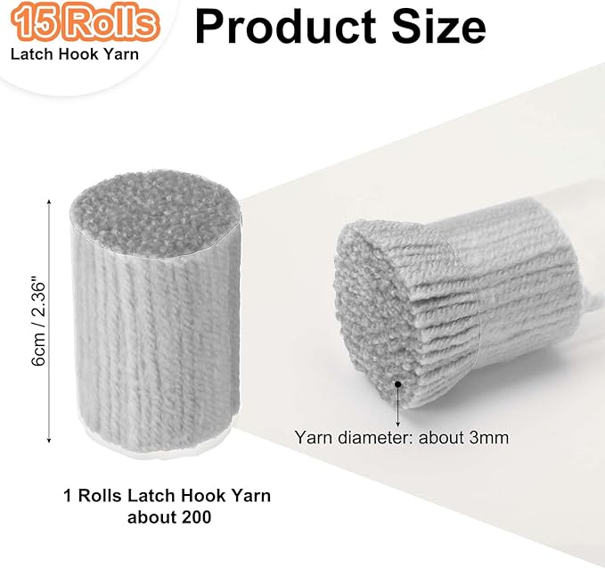 PATIKIL 15 Rolls Latch Hook Yarn, Latch Hook Kit Yarn Precut Hook Rugs Making Crochet Bundles for Latch Hook Rug Adults Beginners Tapestry DIY Craft, Light Gray