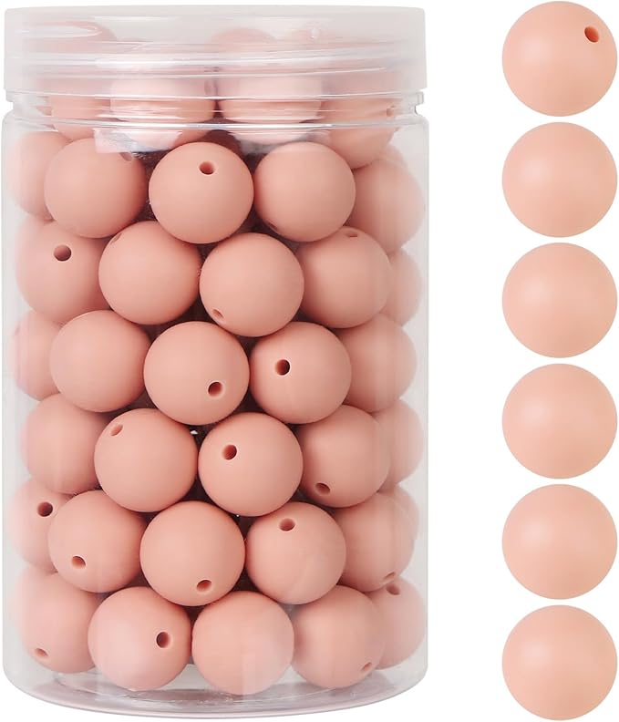 110 Pcs Silicone Focal Beads, EVERMARKET 15mm Silicone Beads for Keychain Making, Round Silicone Beads Bulk with Bottle, Rubber Loose Beads for Pens Crafts Necklace Bracelet Lanyard (Mauve Pink)
