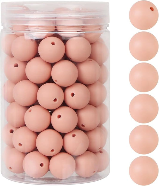 110 Pcs Silicone Focal Beads, EVERMARKET 15mm Silicone Beads for Keychain Making, Round Silicone Beads Bulk with Bottle, Rubber Loose Beads for Pens Crafts Necklace Bracelet Lanyard (Mauve Pink)