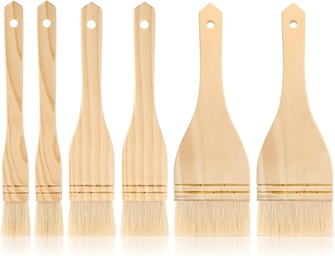 Flat Hake Brushes Hake Paint Brush Artist Painting Set Sheep Hair Bristles Wash for Watercolor, Wash, Ceramic and Pottery Painting, 1, 2 inch and 3 Inch(6 Pieces)