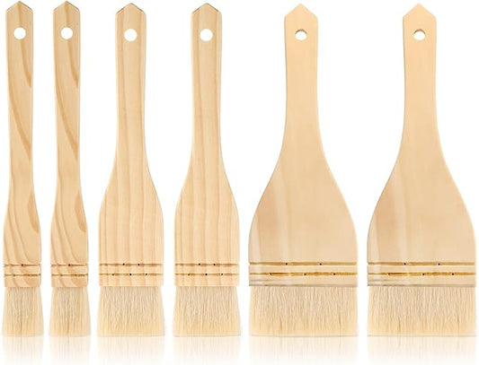 Flat Hake Brushes Hake Paint Brush Artist Painting Set Sheep Hair Bristles Wash for Watercolor, Wash, Ceramic and Pottery Painting, 1, 2 inch and 3 Inch(6 Pieces)