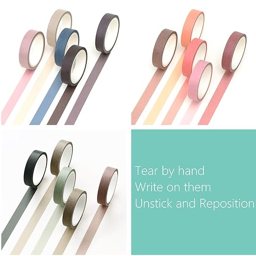 VIVIQUEN 30 Rolls Washi Tape Set Colored Masking Tape Pack Decorative Thin Tapes Children and Gifts Warpping (Nature Color 9mm)