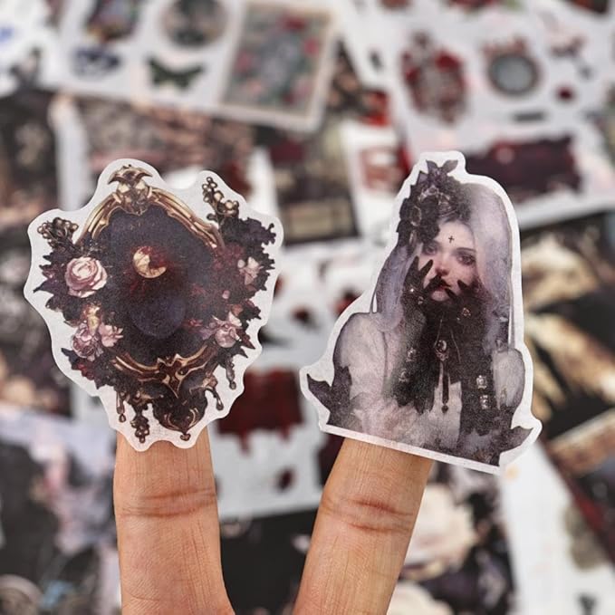 Halloween Stickers for Adults, 50 Sheets Precut Dark Aesthetic Gothic Scrapbook Washi Sticker Book for Junk Journal Supplies, Journaling, Scrap Book Suply