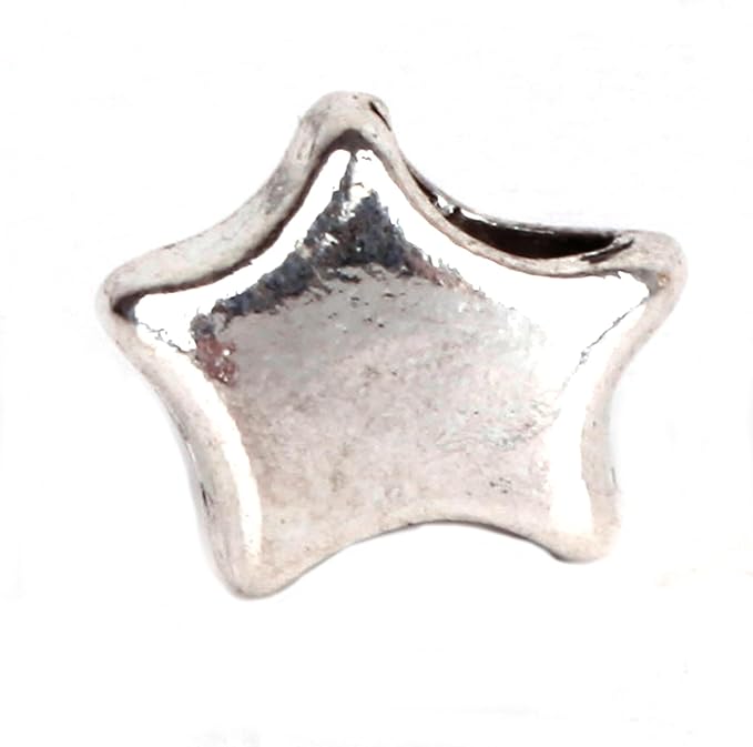 RUBYCA 50pcs Tibetan Silver Tone Spacer Beads Fit European Charms Bracelet Shiny Star Design