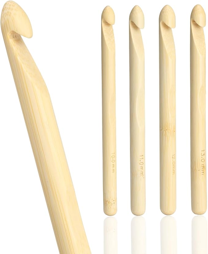 YOJOB Large Crochet Hooks, Bamboo Jumbo Crochet Hook for Chunky Yarn, Big Crochet Needles Set of 4 Sizes in 10mm, 11mm, 12mm, 13mm