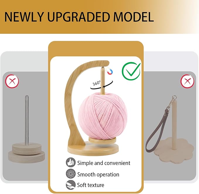 Yarn Holder for Crocheting and Knitting, Wooden Yarn Spinner with Magnetic Rotating Mechanism,Gift for Crocheter and Knitter（Natural）