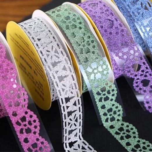 SallyFashion Decorative Washi Tape Set - 6Rolls Glitter Lace Washi Tape for Card Making Supplies, Scrapbook Craft Supplies, Aesthetic Journaling, DIY Craft Projects Gift Wrapping