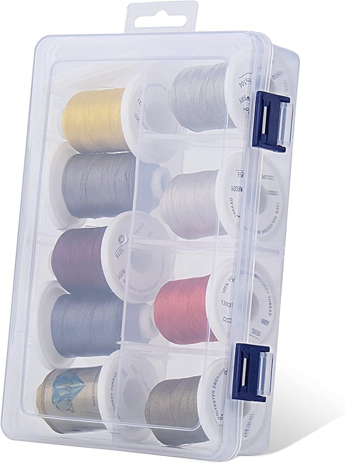 Simthread Embroidery Thread with Storage Box - 12 Options - 800 Yards/Spools, 9 Neutral Colors for Embroidery and Sewing Machine