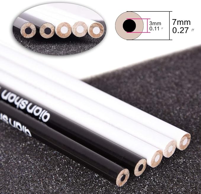 qianshan 5Pcs Black White Color Pencils - Permanent Color Drawing Pencil Oil-based Wooden Colored Pencils for Artist and Beginner Art Projects, 2 Colors of 3 White, 2 Black
