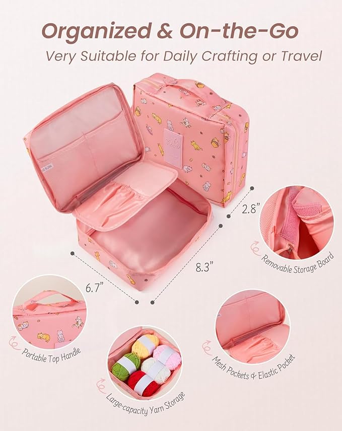 ARMINACO Crochet Kit for Beginners & Adults – 59pcs Complete Starter Set with Ergonomic Hooks (0.6-6.0mm), Yarn, Tools & Travel Bag – Craft Gift for Women, Teens & Seniors
