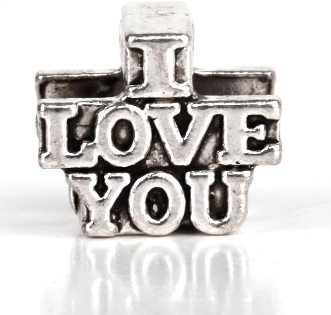 RUBYCA 50pcs Tibetan Silver Tone Spacer Beads Fit European Charms Bracelet I Love You Design