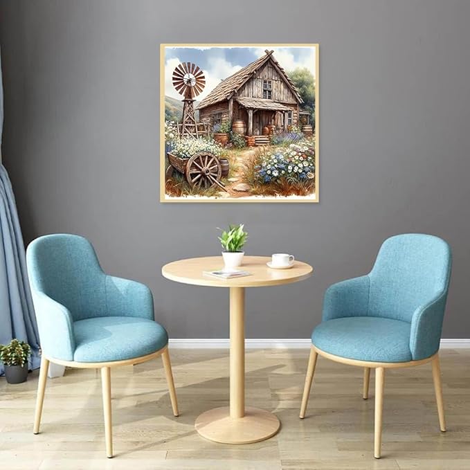 LILEIDECO Wooden House and Sunflowers Diamond Painting Kits for Adults DIY 5D Diamond Art Paint with Round Diamonds Full Drill Gem Art Painting Kit for Home Wall Decor Gifts 13.7x13.7inch