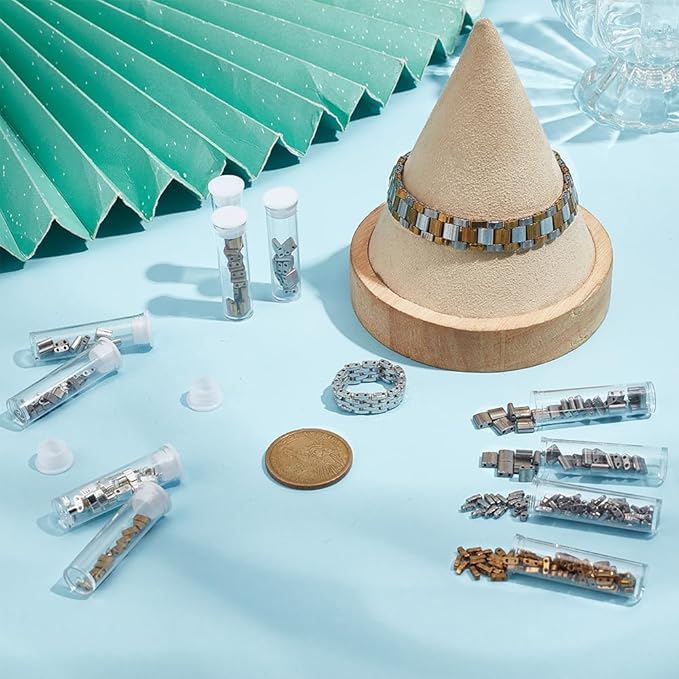 NBEADS About 468 Pcs 3 Sizes 2-Hole Beads, 3 Colors 1/4 Half 5x5mm/5x2mm/5×1mm Mini Japanese Glass Seed Beads for Bracelet Necklace Earring Jewelry Making