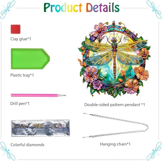 Koikify Diamond Painting Kits Hanging Pendant, Dragonfly Special Shaped Crystal Diamond Art Double-Sided Printed Window Ornament, DIY Wall Art Hanging Sign for Crafts and Home Decor