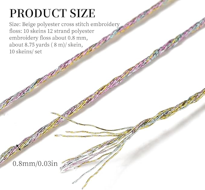 10 Skeins Grey Polyester Embroidery Floss Metallic Shimmer Crewel Cross Stitch Threads Silver Glitter Floss for Sewing Making String Art Tassels DIY Project Friendship Bracelets Home Decor