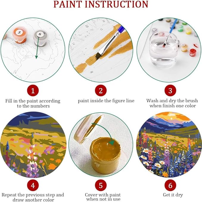 Axquilon Framed Paint by Numbers Kit for Adults-Wilfflowers Adult Paint by Number Kits with Easel, Easy Adults' Paint-by-Number Kits Oil Painting for Gift Home Wall Decor 8x12in