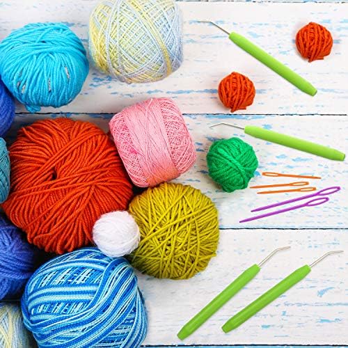 WILLBOND Knitting Loom Hooks, Crochet Hook Set, 6 Pcs Green Knit Loom Hooks with 12 Pcs Colorful Plastic Sewing Needles for Knifty Knitting Knitter Crafts