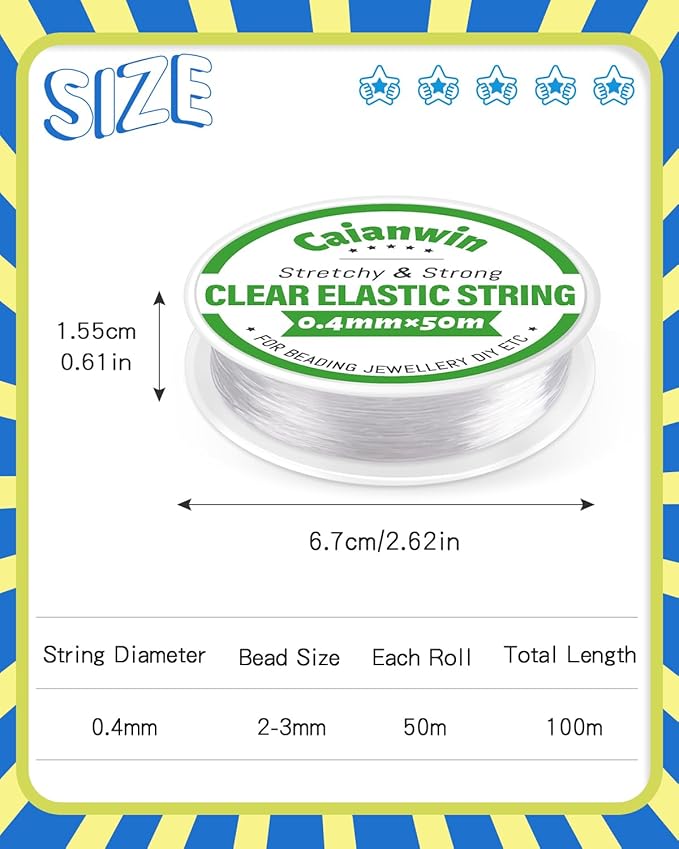 100M/0.4mm Elastic Bracelet String Cord Caianwin Stretchy Bracelet String Transparent Beading Thread Clear Bead Cord for Beading, Bracelet and Jewelry Making