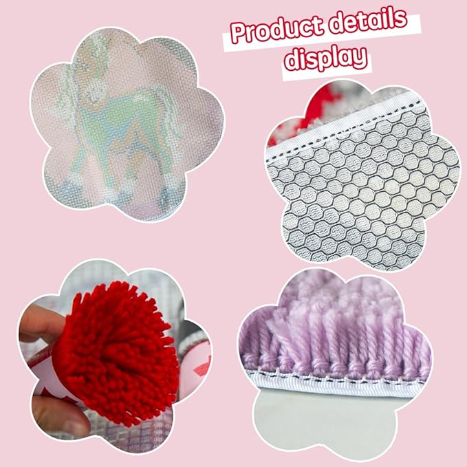 DL-YTG Latch Hook Kits Rug Pink Horse Crochet Yarn Cushion Colour Pre-Printed Canvas Cover Rug Needlework DIY Hook and Latch Kit Christmas Home Decoration 50x50cm/20 X20inch