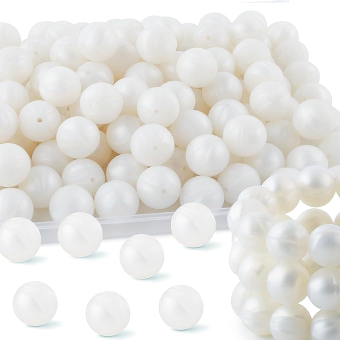 65Pcs 19mm Silicone Beads for Keychain Making Bracelet Necklace, Bulk Round Silicone Beads for Pens（Metall White）