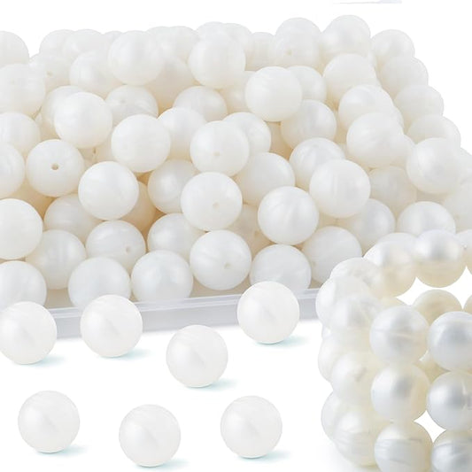 65Pcs 19mm Silicone Beads for Keychain Making Bracelet Necklace, Bulk Round Silicone Beads for Pens（Metall White）