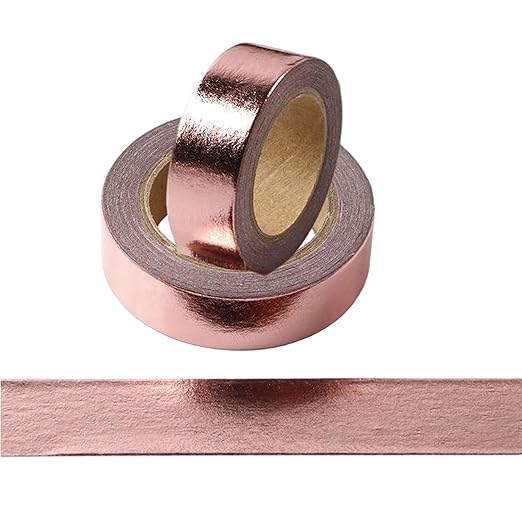 Foil Washi Tape,2 Rolls 5/8" x 393 inches(15mm*10M) Washi Tape, Masking Tape Craft Supplies Tape for Scrapbooking DIY Craft DecorativeFoil Washi (Rose Gold)