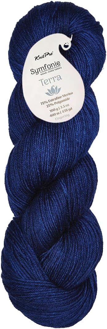 KnitPro Symfonie Fingering Weight Hand Dyed Semi-Solid Yarn Skein | Extra Fine Merino Wool & Polyamide Blend for Knitting & Crocheting, Oeko-TEX Certified 400m, 100g | Terra Delhi Blue