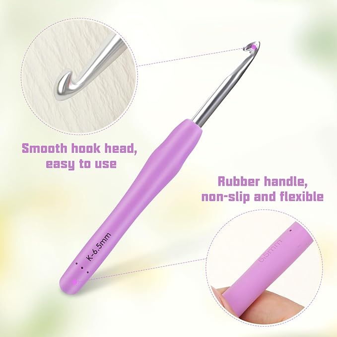 Crochet Hook, 6.5 mm Ergonomic Crochet Hook, Crochet Needles for Arthritic Hands, Knitting Needles with Soft Handle Beginners and Experienced Hobbyists (6.5 mm)