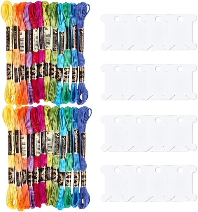 210 Yards 24 Skeins Colorful Cross Stitch Floss Embroidery Threads Polyester Friendship Yarn Rainbow 6 Ply Embroidered String for Sewing Making Bracelets Clothes Stitching Decor Craft DIY