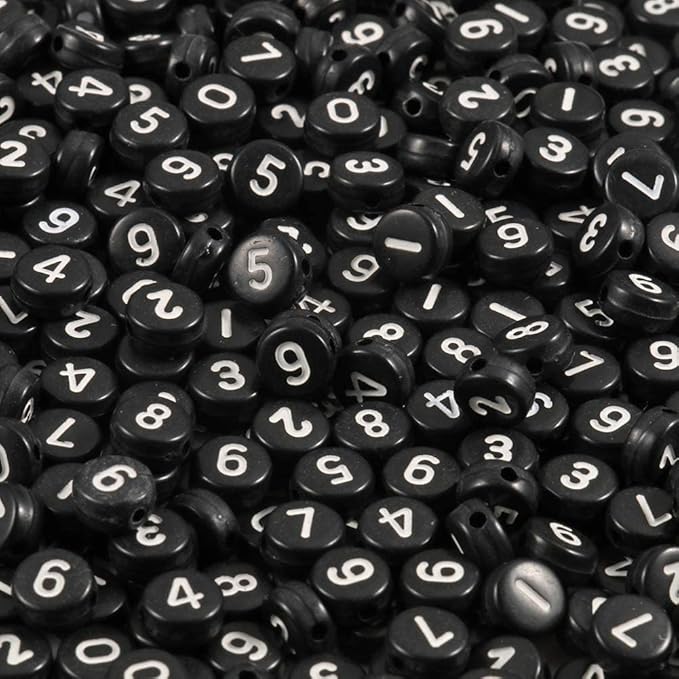 Yochus 1000pcs Black Round Acrylic Number Beads 4x7mm White Figure 0-9" Beads for Jewelry Making and DIY Bracelets, Necklaces, Key Chains