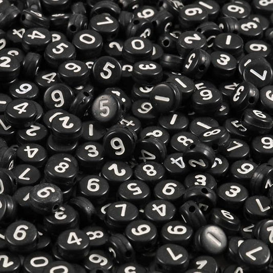 Yochus 1000pcs Black Round Acrylic Number Beads 4x7mm White Figure 0-9" Beads for Jewelry Making and DIY Bracelets, Necklaces, Key Chains