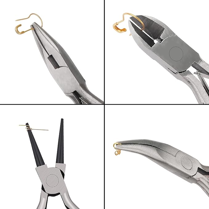 4Pcs Jewelry Pliers Set Jewelry Making Pliers Tools Kit Include Jewelry Making Needle Nose Chain Nose Round Bent Pliers Wire Cutter for Bracelet Beading Craft Jewelry Making Supplies (Black)