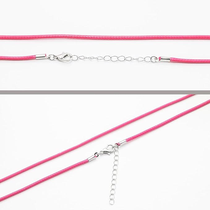 10 Pcs 2.0mm Leather Necklace Cords with Clasp,Waxed Cords,Necklace Ropes for Pendants and Jewelry Making(Rose Red)