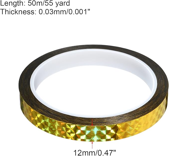 PATIKIL Prism Tape 0.5 Inch x 55 Yards, Holographic Metalized Reflective Adhesive for Detailing Accent Wall Decor Art, Gold