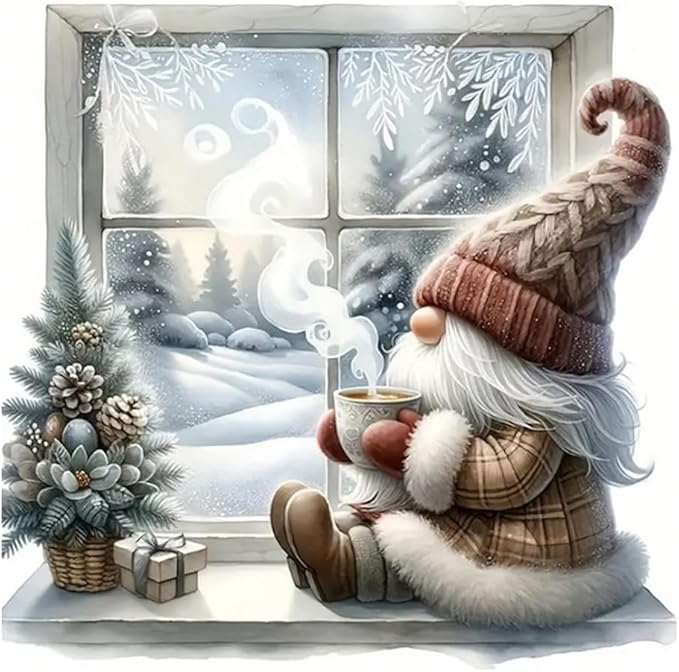 hill froeistung Gnome Diamond Art Painting Kits for Adults,Winter Diamond Painting Kits for Beginners,Christmas Diamond Art Kits for Home Decor12×12inch