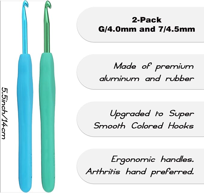 YOJOB 2Pack Size G / 4mm, 7/4.5mm Crochet Hooks, Super Smooth & Ergonomic for Beginner and Advanced (4.0mm, 4.5mm)
