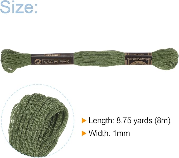 HARFINGTON 12 Skeins Embroidery Floss 8m Each Egyptian Long Fiber Cotton Cross Stitch Thread 26S/2x6 for Embroidery Projects Bracelet, Dark Green