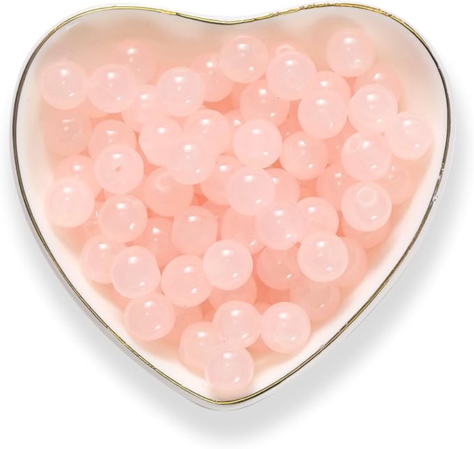 8mm Glass Beads 46PCS Glass Beads for Jewelry Making Charm Round Loose Bead for Bracelet Making Kit (Pink Glass)