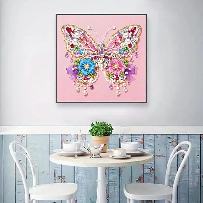 GEMFAMILY Butterfly Diamond Art Kits for Adults,5D Diamond Painting Kits for Special Shape Beginners,DIY Crystal Rhinestones Pearl Dots Gem Art Craft for Home Decor 11.8 x 11.8 inch
