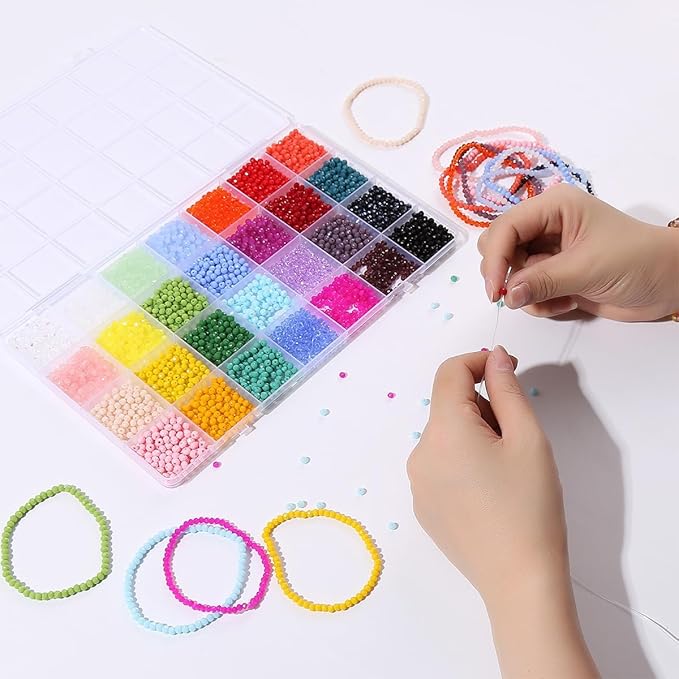 sanendin 2800pcs Crystal Beads Jewelry Making Kit -28 Colors 3mm Crystal Glass Beads for Bracelets Making Kit, AB Colored Crystal Glass Beads Bracelet Necklace Making Kit DIY Crafts for Adults Woman