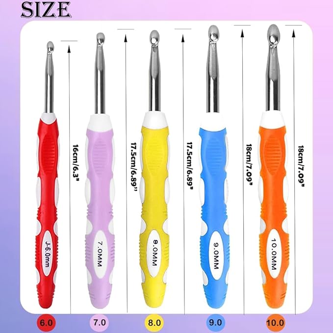 Novelchet Large Crochet Hooks 5 Sizes Crochet Hook Set,6.5mm 7.0mm 8.0mm 9.0mm 10.0mm Crochet Needle