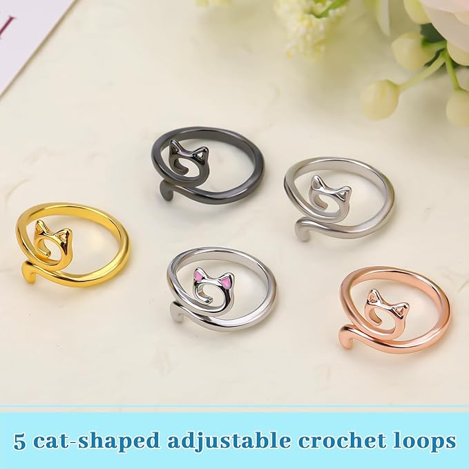 5 Pcs Crochet Ring, Adjustable Crochet Tension Rings, Yarn Ring for Finger Knitting Loop Accessories Tools, Yarn Rings for Women Mother Grandma