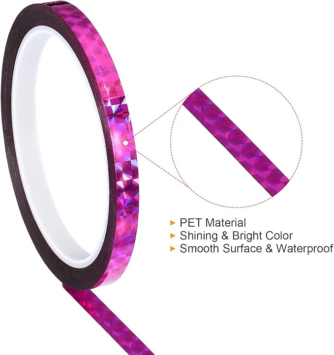 PATIKIL Prism Tape 0.3 Inch x 55 Yards, Holographic Metalized Reflective Adhesive for Detailing Accent Wall Decor Art, Rose