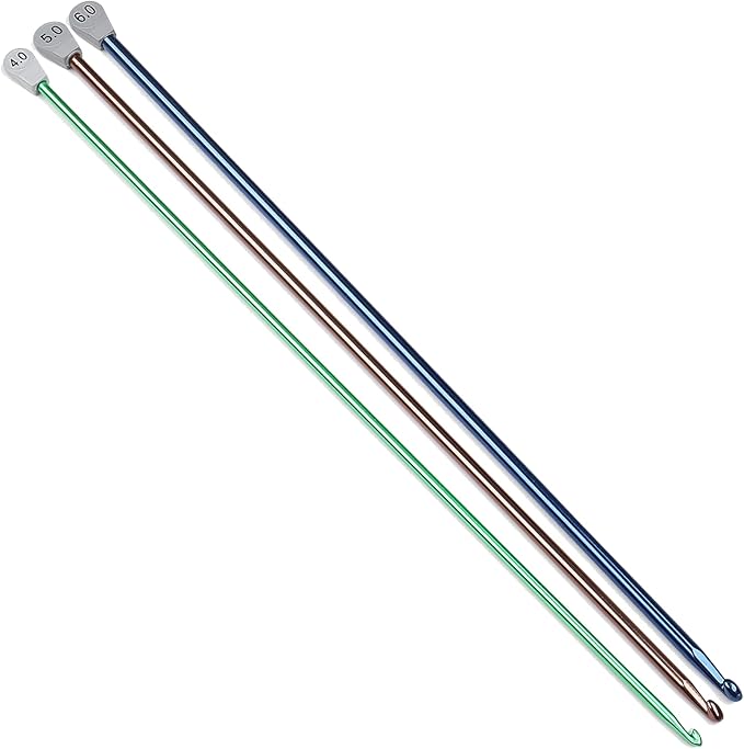 Aeelike 3pcs Extra Tunisian Long Crochet Hooks 4.0 mm (Size G), 5.0 mm (Size H) and 6.0 mm (Size J), Lightweight Aluminum Afghan 13.78 inches Long Crochet Needles for Crocheting Beginners