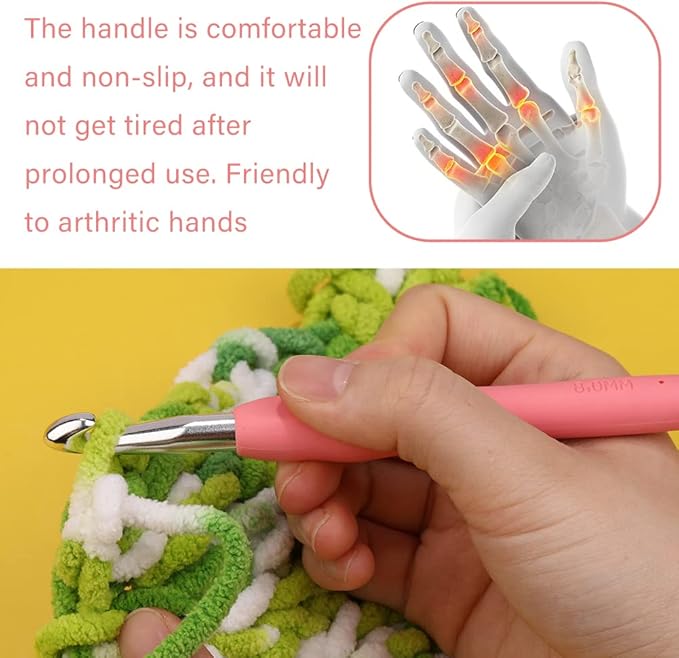 8 mm Crochet Hook, Ergonomic Handle for Arthritic Hands, Extra Long  Knitting Needles for Beginners and Crocheting Yarn (8 mm)