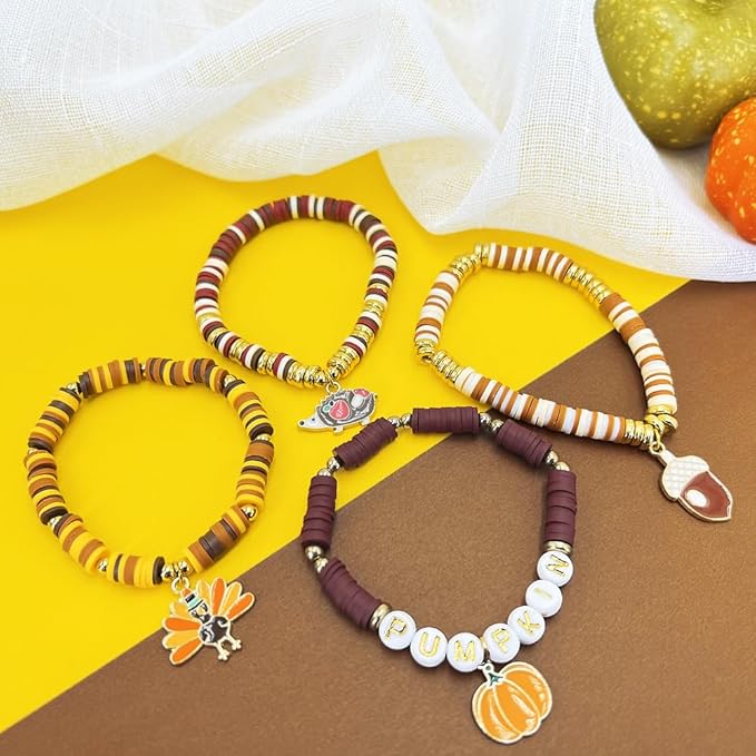 MIIIM Fall Clay Beads Kit for Bracelets Making, Heishi Beads for Friendship Bracelet, Thanksgiving Clay Charms and Gold Spacers for Jewelry Making, Crafts, Concert, Raves, Gifts