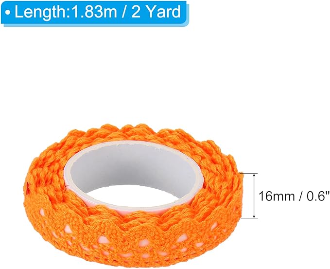 PATIKIL 0.6" Wide 2 Yards Self-Adhesive Lace Tape Lace Ribbon, 3 Pack Cotton Washi Trim Stickers Masking for Craft Scrapbooking DIY Card Making, Orange