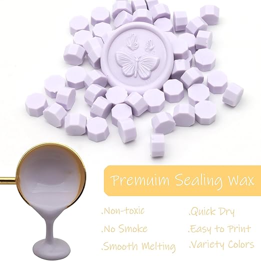250pcs Wax Seal Beads Lavender Purple, Andotopee Premium Sealing Wax Beads for Stamp Seals, Octagon Seal Stamp Pellets Refill Pack for Wedding Invitation, Letter Envelope, Scrapbook DIY, Bridal Crafts